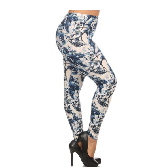 Plus Size Floral Print, Full Length Leggings In A Slim Fitting Style Banded - Picture 2 of 4